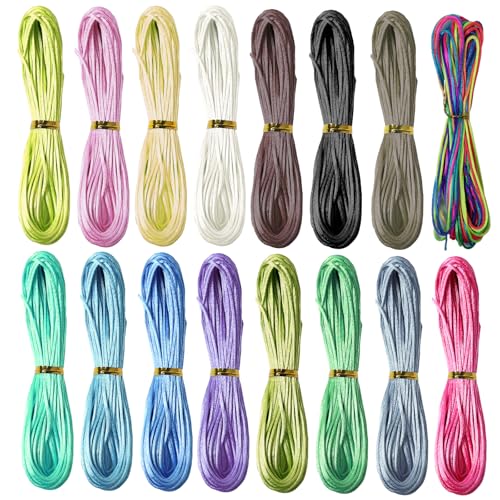 16 Bündel 175 Meter Satin-Nylonschnur, 1,5 mm, verschiedene Farben, Nylonschnur für Schmuckherstellung, Seidenfaden, Seidenarmband, Schnur mit chinesischem Knoten 16 Bündel 175 Meter Satin-Nylonschnur, 1,5 mm, verschiedene Farben, Nylonschnur für Schmuckherstellung, Seidenfaden, Seidenarmband, Schnur mit chinesischem Knoten von Gabrella