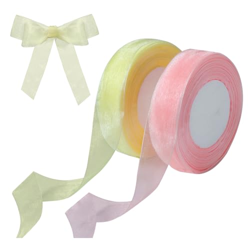 Organzaband zum Verpacken von Geschenken, 2,5 cm, 45,7 m, Chiffonband zum Verpacken, Dekorieren, Geschenkverpacken, Hochzeitsstrauß, Basteln (Gold, Roségold), 2 Rollen von Gabrella