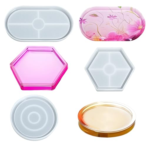 Silikonform zum Selbermachen, Epoxidharz-Formen, inklusive rundem, ovalem Sechseck, DIY-Bastelformen für Heimdekoration, Tabletts, Untersetzer, Tassen, Schalen, Kerzenhalter, Heimdekoration, 3 Stück Silikonform zum Selbermachen, Epoxidharz-Formen, inklusive rundem, ovalem Sechseck, DIY-Bastelformen für Heimdekoration, Tabletts, Untersetzer, Tassen, Schalen, Kerzenhalter, Heimdekoration, 3 Stück von Gabrella