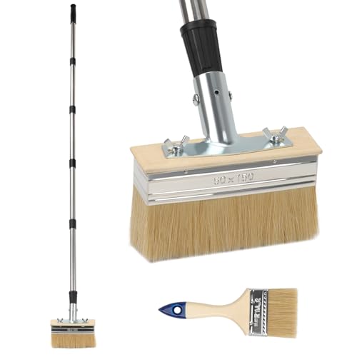 Lasurpinsel Holz außen mit langem Griff, 150cm Verlängerung Pole Pinsel holzlasur, 15cm Wide Deck Pinsel und 21cm Farbbürsten Set zum Malen für Holzböden, Zaunwandmöbel, Ölbeizen, Terrassenfarben Lasurpinsel Holz außen mit langem Griff, 150cm Verlängerung Pole Pinsel holzlasur, 15cm Wide Deck Pinsel und 21cm Farbbürsten Set zum Malen für Holzböden, Zaunwandmöbel, Ölbeizen, Terrassenfarben von Gachiwar
