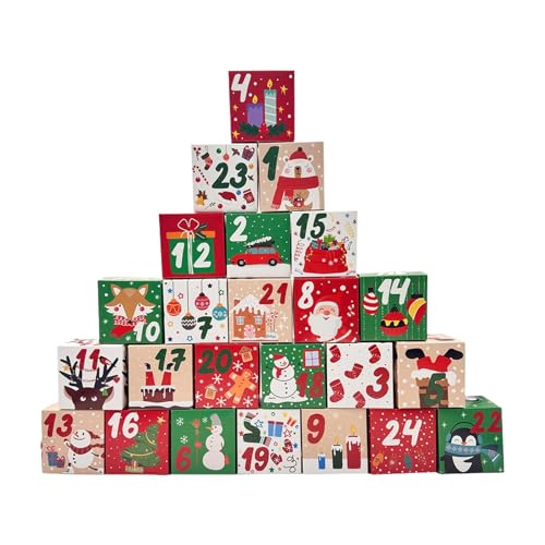 Gacqpli Christmas Countdown Box,Papier Countdown 24-tägiger Kalender Behälter - Leere Weihnachts Organizer Box Für Kinder Mädchen Fest Party Aktivitäten von Gacqpli