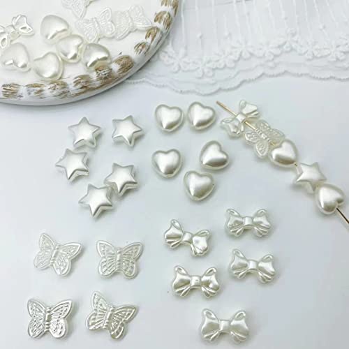 200 Stück ABS Imitation Perlen – 10 mm weiße Schmetterling Stern Herz Schleife Perlen – ästhetische Perlen für Schmuckherstellung Armbänder Halskette von Gadjica
