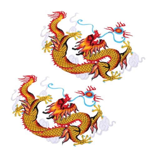 Gadpiparty 1 Paar Drachensticker Aufkleber stoff aufnäher chinesische Stickerei Bügelflicken für Kleidung Abzeichen annähen gestickte Patches zum Aufbügeln Stickereiflecken nähen Polyester von Gadpiparty