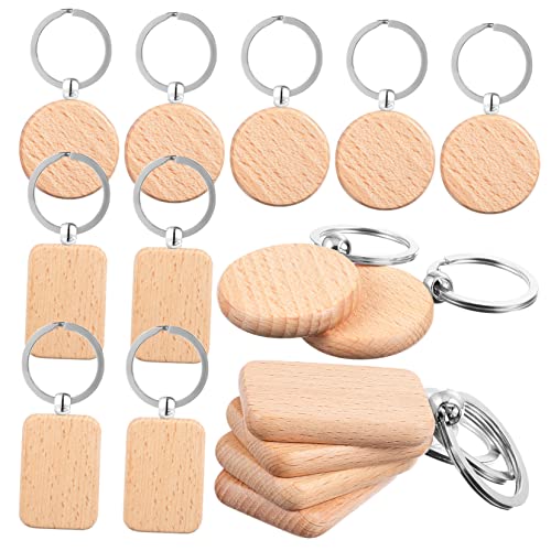 Gadpiparty 1 Satz Blanko Holz Schlüsselanhänger Rund Und Rechteckig Beschriftbar Für Diy Personalisierung Dekoration Und Veranstaltungen 10 Stück von Gadpiparty