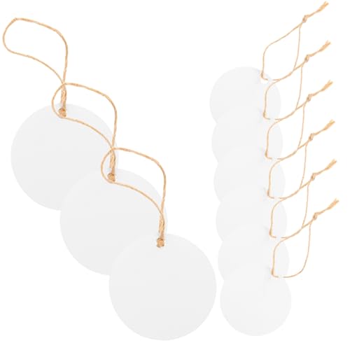 Gadpiparty 1 Satz Geschenkanhänger Blanko-Papier-Tags hängende Tags Kreis Hängende Etiketten einpacken Feiertags-Tags aus leere Tags mit Löchern aufgereihte Markierungsschilder Hanfseil Weiß von Gadpiparty