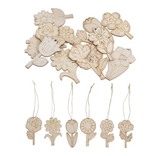 Gadpiparty 1 Satz Holzausschnitte Holzblumen Basteln Holzblumen Dekoration Holzblumen Unbemalt Ornament Blumen- für Blumenchips aus Holz handgefertigte Gemäldeausschnitte Hanfseil Beige von Gadpiparty