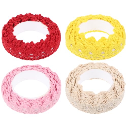 Gadpiparty 1 Satz Teiliges Baumwollspitzen Klebeband Dekoratives Hohles Spitzenband Für Diy Basteln Verpackungen Und Feierlichkeiten Pastellfarben Rosa Gelb Rot 4 Stücke von Gadpiparty