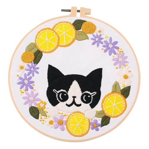 Gadpiparty 1 Set Katzen Stickmaterial Taschenstoff Nähsets Stiche Für Anfänger Stichsets Stickset Handstickerei Katzenset Stickprojektset Sticksets Für Anfänger Baumwolle von Gadpiparty