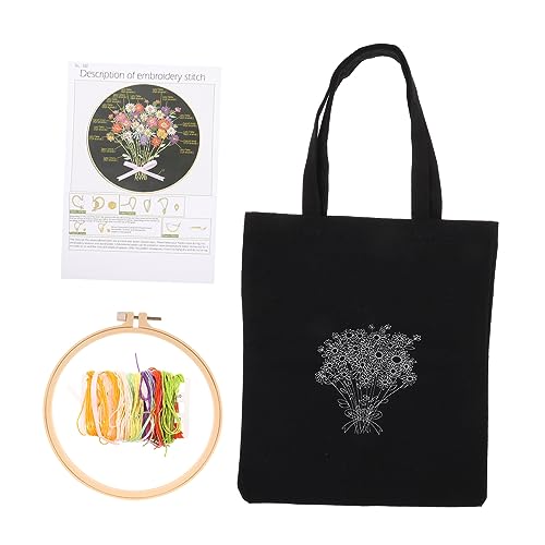 Gadpiparty 1 Set Kreuzstich Segeltuchtaschen Set Sticktaschen Stoff Nähset Für Anfänger Für Blumentaschen DIY Polyester Schwarz von Gadpiparty