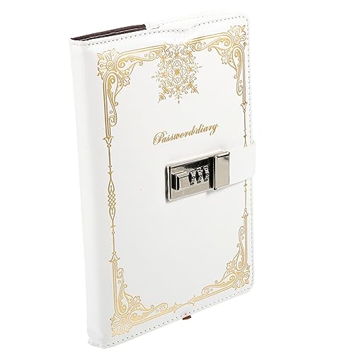 Gadpiparty 1 Stück Kennwortsperrnotiz Tagebuch mit Codeschloss Wächter sperren notizbuch zeitschrift abschließbar Codeschloss Notizblock Codeschloss Tagebuch Code-Schloss-Journal Weiß von Gadpiparty
