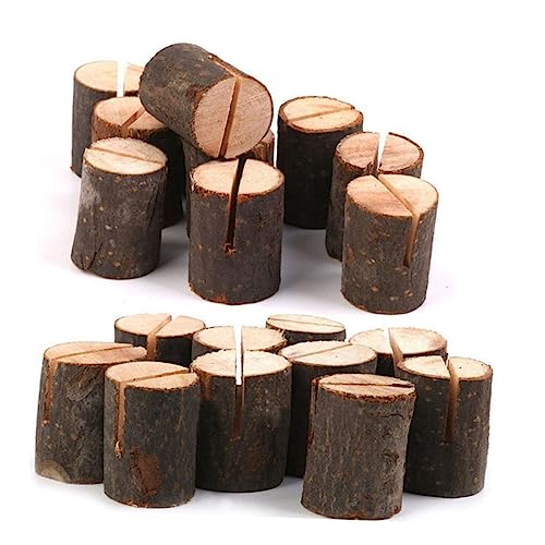 Gadpiparty 10 Sätze Menü-Clip Notizhalter Ornament einfach NAMELAGE KARTEHALTER Bellen Holzklemme Holzrinde Memo Beachten Sie Clip-Halter Holzclip Zahlenclip Protokoll von Gadpiparty