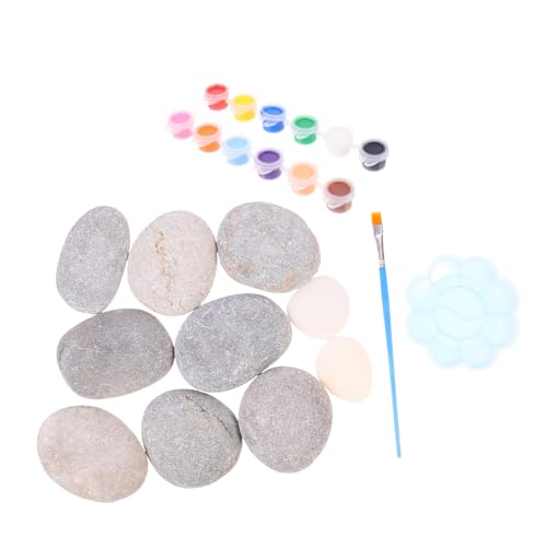 Gadpiparty 10 Stück Teiliges Bemalbare Steine mit Pinsel Farbpalette und Mischschale für Kunstunterricht Vorschule und Projekte Große Natürliche Malsteine von Gadpiparty