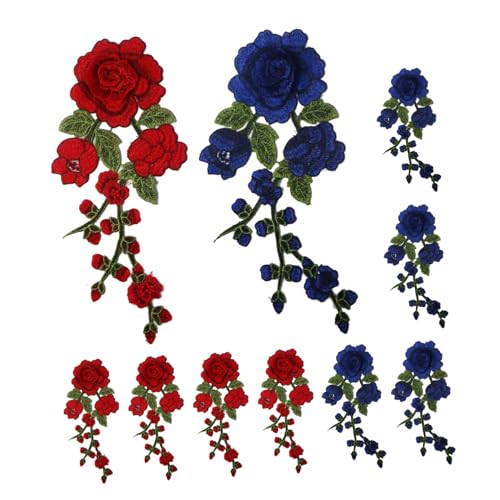 Gadpiparty 10 Stück Teiliges Bestickte Blumen-applikationen aus Stoff Feine Handgestickte Spitzen-patches in Rot und Dunkelblau Vielseitig zum Aufnähen Kleidung Rucksäcke Diy-dekoration von Gadpiparty