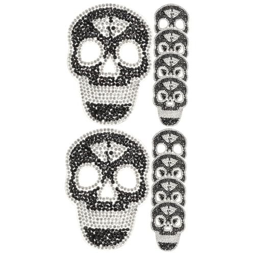 Gadpiparty 10 Stück Totenkopf Strass Bügelflicken Mehrzweck Aufnäher für Kleidung Taschen Hüte Schuhe DIY Reparatur und Dekoration Langlebige Leichte Back Patches von Gadpiparty