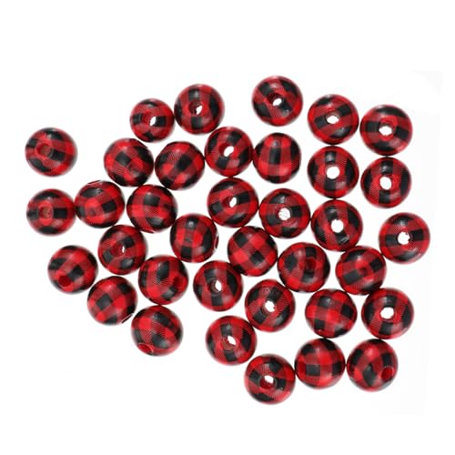 Gadpiparty 100 Stück Holzperlen mit Karomuster Flache Spacer Beads Schwarz Rot DIY Schmuck Zubehör für Armbänder Halsketten und Kreative Bastelprojekte von Gadpiparty