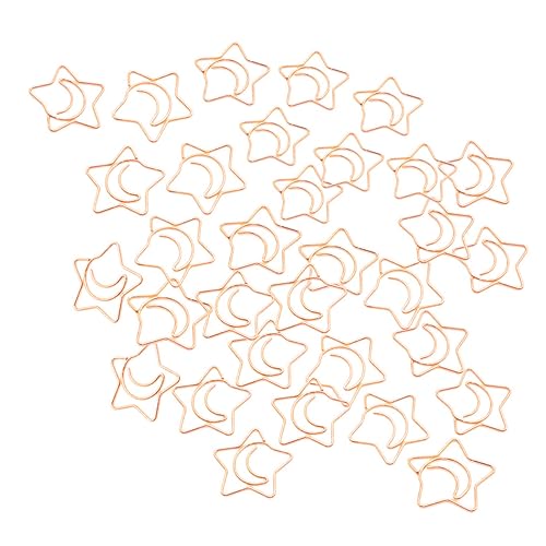Gadpiparty 100 Stück Kreative Büroklammern Flexible Clips Form von Sternen und Monden Rosegoldene Metallklammern für Dokumente Fotos Notizen und Bastelprojekte von Gadpiparty
