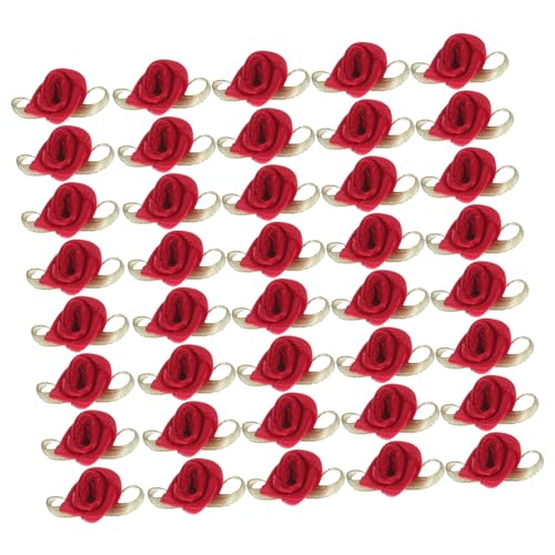 Gadpiparty 100 Stück Mini Satinrosen mit Grünen Blättern Kleine Stoffrosen Realistische Blumenapplikationen für DIY Bastelprojekte Hochzeit Scrapbooking und Nähen von Gadpiparty
