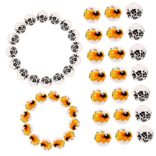 Gadpiparty 100 Stück Runde Keramikperlen mit Sonnenblumenmuster Diy Spacer Beads für Armbänder und Schmuckherstellung für Bastelprojekte von Gadpiparty