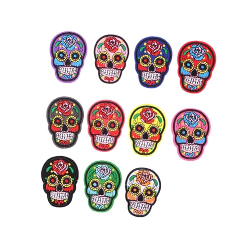 Gadpiparty 11 Stück Teiliges Skull Stoff Patch Bunte Bestickte Aufnäher zum Aufbügeln und Aufnähen Kreative Kostüm Applikationen für Jacken Taschen Hüte DIY Mode Accessoires von Gadpiparty