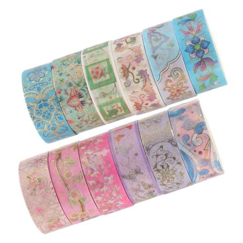 Gadpiparty 12 Rollen Heißpräge-Washi-Tape Aufkleber Washi Tapes mit goldenem Blockmuster dekorative Klebebänder Blumenwickelbänder Blumen Washi Tapes Scrapbooking Washi Tape Flüsterpapier von Gadpiparty