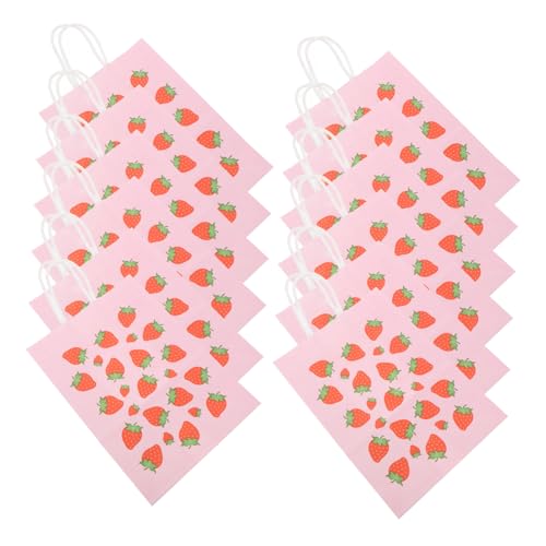 Gadpiparty 12 Stück Erdbeer-Einkaufstasche Snacktüte mit Erdbeeren Papierbeutel mit Erdbeerendruck Snackbeutel für Süße Papierbeutel Erdbeer-Geschenkpapier Erdbeer-Babyparty-Boxen Rosa von Gadpiparty