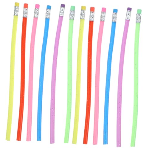 Gadpiparty 12 Stück Teiliges Biegbarer Flexibler Schreibbleistifte aus Umweltfreundlichem Grünem PVC mit Radiergummi Bunte Farben Kindgerechtes Design für Schule und Basteln von Gadpiparty