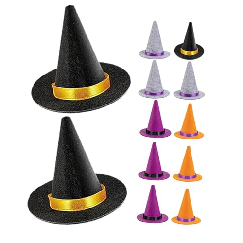 Gadpiparty 12 Stück Teiliges Mini Filz Hexenhut Mini Hüte für DIY Bastelprojekte Halloween Partydekoration Wiederverwendbare Miniatur Hexenhüte in Schwarz Lila Orange für Puppenhaus und von Gadpiparty