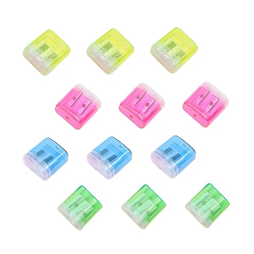 Gadpiparty 12 Stück Teiliges Set Buntstiftanspitzer mit Doppel Loch für Transparente Tragbare und Spill Schärfer für Schulbedarf für Schüler und Künstler Gelb Grün Blau Rosa von Gadpiparty