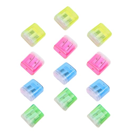 Gadpiparty 12 Stück Teiliges Set Transparenter Hand Anspitzer für Doppelloch Bleistiftspitzer aus Gelb Grün Blau für Schule Büro und Zuhause von Gadpiparty