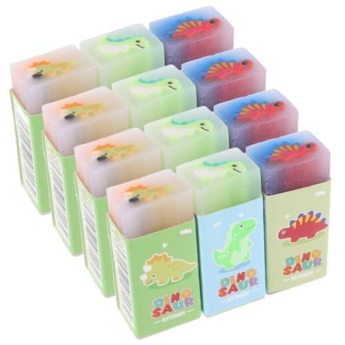 Gadpiparty 12 Stück Teiliges Tragbarer Radiergummis mit Dino motiv Bunte Cartoon Dinosaurier für Schüler Praktische und Sichere Schulmaterialien als Geschenk oder Mitgebsel Zufällige Farbe von Gadpiparty