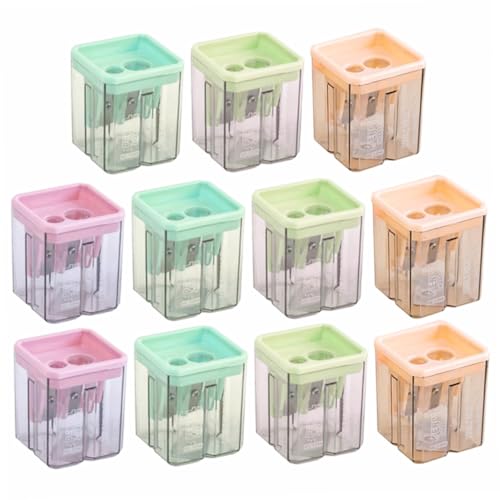 Gadpiparty 12 Stück Transparente Doppel Loch Anspitzer für Schüler Handheld Bleistiftspitzer Pastellfarben Schreibwarenzubehör für Schule und Büro von Gadpiparty