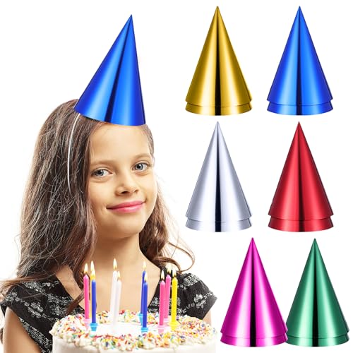 Gadpiparty 12Er-Pack Partyhüte Aus Metallicfolie – Bunte Kegelhüte Mit Elastischer Kordel Für Geburtstagsfeiern Hochzeiten Und Besondere Anlässe – Lustige Kopfbedeckungen Für Erwachsene Und von Gadpiparty