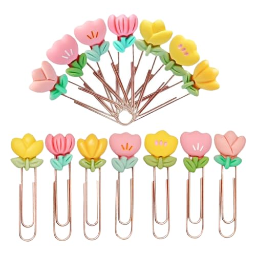 Gadpiparty 14Stücke Blumen Büroklammern Süßem Cartoon Design Dekorative Lesezeichen Clips aus Robustem und Metall Vielseitig Einsetzbar für Schule Büro und DIY Projekte von Gadpiparty