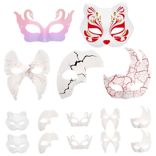 Gadpiparty 15 Stück Blanko Masquerade Masken Papiermasse zum Bemalen für Party Halloween Mardi Gras und Cosplay von Gadpiparty