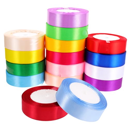 Gadpiparty 16 Rollen Dekoratives Geschenkband Polyester Farbenfrohe Multi Use Ribbons für DIY Dekoration Geschenkkorb und Blumenstraußverpackung für Feste und Handarbeiten von Gadpiparty