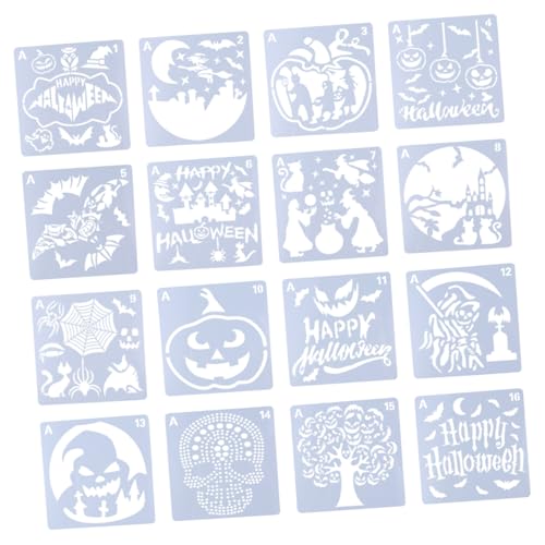 Gadpiparty 16 Stück Teiliges Halloween Malschablonen aus Langlebigem Kunststoff Wiederverwendbar DIY Bastelvorlagen für Malen Scrapbooking und Kreativen Halloween Dekorationen von Gadpiparty