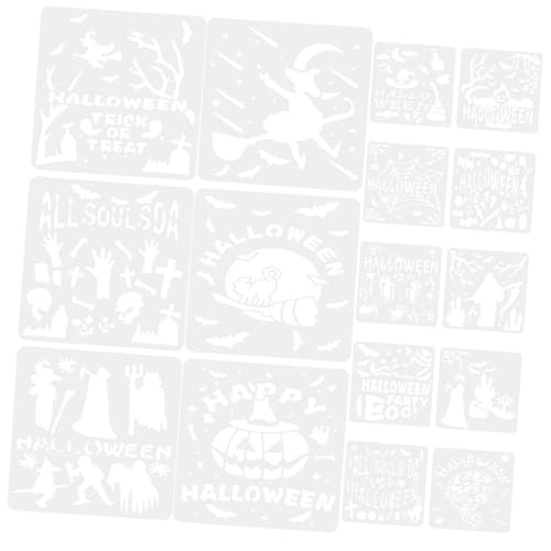 Gadpiparty 16 Stück Teiliges Halloween Zeichenschablonen mit Hollow Cartoon Hexen Motiven Wiederverwendbare Malvorlagen für Kreative Bastelvorlagen für Halloween Dekoration und DIY Kunst von Gadpiparty