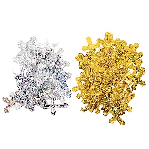 Gadpiparty 2 Pailletten Konfetti Tischdekoration zur Taufe Hochzeit Sträusel heilig Kreuzperlen Taufdekorationen Tischkonfetti golden metallisch für Tisch kreuzen Plastik von Gadpiparty