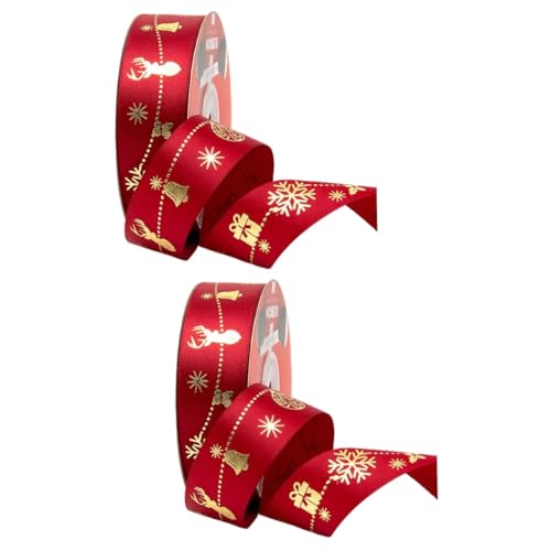 Gadpiparty 2 Rollen Weihnachtsband Draht glänzendes Band dickes Band Dekorationen wickeln Gold seidenband ribbon weihnachten Dekorationsband Partyversorgung Paketband Polyester rot von Gadpiparty