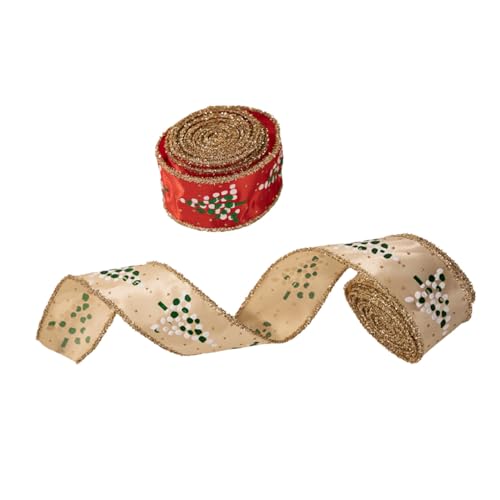 Gadpiparty 2 Rollen Weihnachtsband mit Drahtkante Robustes Stoffband in Rot und Khaki Vielseitig für DIY Weihnachtskränze Schleifen Geschenkverpackungen und Festliche Dekorationen von Gadpiparty
