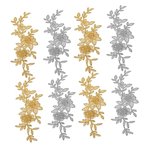 Gadpiparty 2 Sätze Blumen Stickerei Patches Aufbügler Und Aufnäher Für Diy Kleidung Und Dekoration Stoffflicken Gold Und Silber Hautfreundlich Und Langlebig 8 Stücke * 2 von Gadpiparty