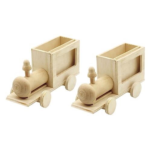 Gadpiparty 2 Stück Diy Holz Zug Stiftehalter Unlackiert Teilig für Bastelbedarf Handgefertigte Dekoration Graffiti Handwerk für Junge Künstler von Gadpiparty