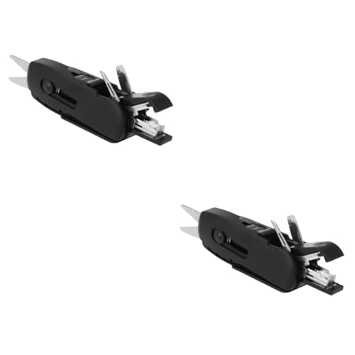 Gadpiparty 2 Stück Multifunktionales Schreibwaren Set Schere Flexible Regel Bleistiftspitzer Hefter Cutter Schraubendreher Nagelzieher Edelstahlwerkzeuge Schwarz für Büro und Reisen von Gadpiparty