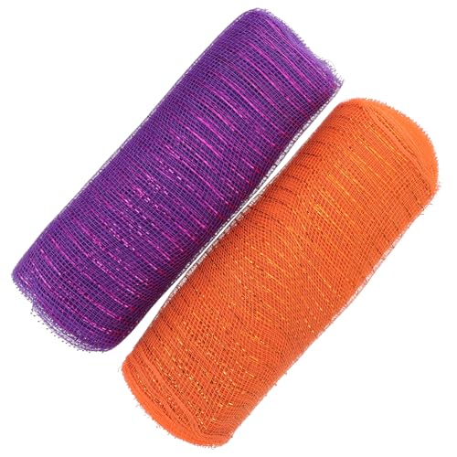 Gadpiparty 2 Stück Teiliges Metallic Folien Netzband Schimmerndes Tüllband in Orange und Dunkellila Dekoratives Mesh Roll für DIY Bastelarbeiten Geschenkverpackungen Blumensträuße und von Gadpiparty