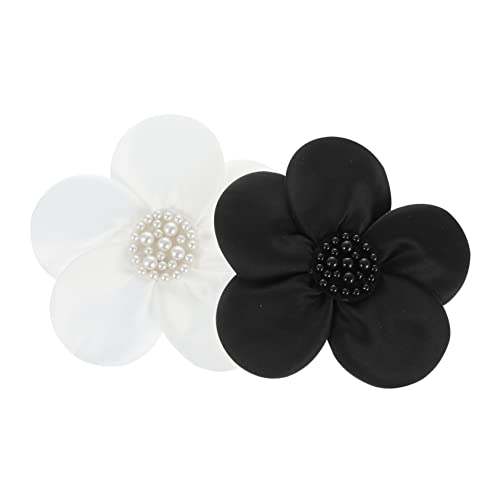 Gadpiparty 2 Stück Teiliges Stickerei Blumen Patch Blättrige Satinblumen Harz Dekorative DIY Applikationen für Kleidung Taschen und Bastelprojekte Schwarz und Weiß von Gadpiparty