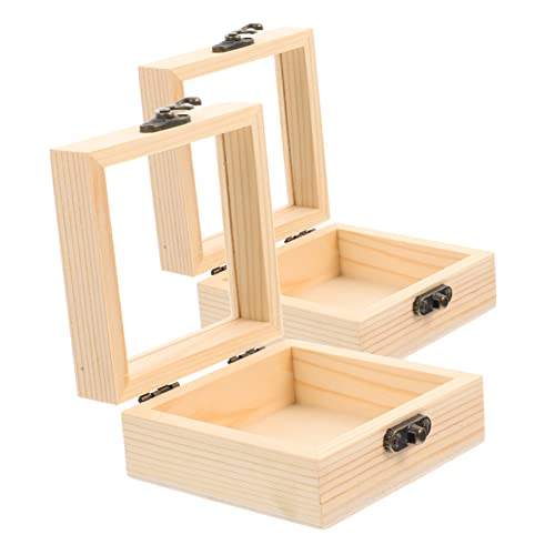 Gadpiparty 2 Stück Vintage Holzbox Unvollendete Holzschatulle mit Glasdeckel für Schmuck und für Hochzeiten und Kreative DIY Projekte von Gadpiparty