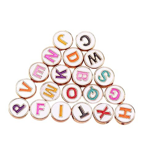 Gadpiparty 20 Stück Bunte Buchstabenperlen Kupfer Flache Runde DIY Schmuckzubehör für Armbänder und Kreative Bastelprojekte Gemischte Farben von Gadpiparty