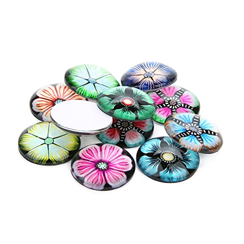 Gadpiparty 20 Stück Diy Glasaufkleber Pflanze Blume Serie Runde Patches für Basteln Gemischte Stile für Schmuck Schlüsselanhänger und Dekoration von Gadpiparty