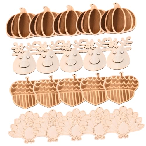 Gadpiparty 20 Stück Diy Holzschneider Unvollendete Holzplatten für Herbst Halloween und Thanksgiving Dekoration zum Bemalen und Basteln Verschiedene Formen und Designs von Gadpiparty