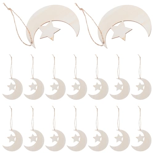 Gadpiparty 20 Stück Holz Mond und Sternformen Blanko Dekorationen für Diy Bastelprojekte Hochzeitsanhänger und Babyzimmer von Gadpiparty